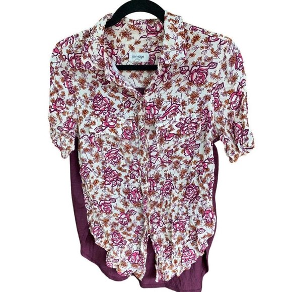 Anthropologie Porridge Womens Wine Floral Mixed Print Top Collar Button Down M - Picture 7 of 13
